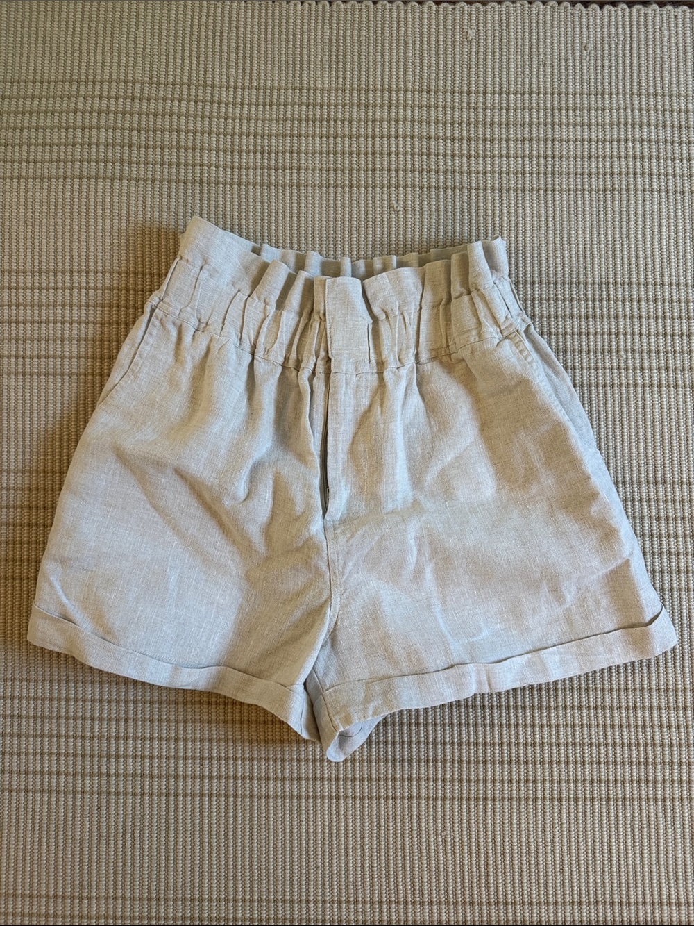 Posse Ducky Shorts Linen-Blend High-Waist Paperbag Shorts in Light Beige